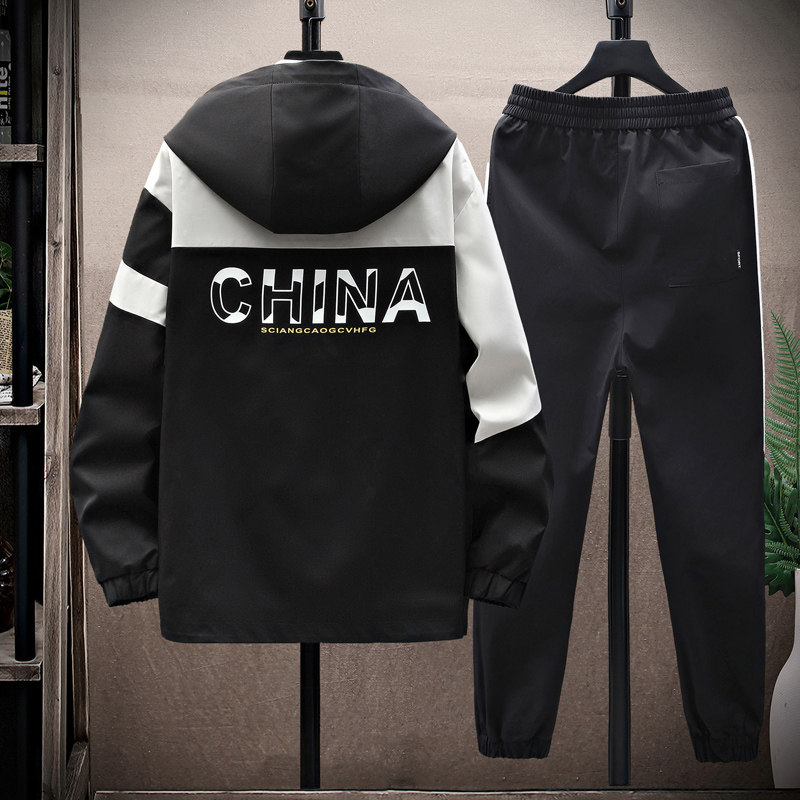 春季新款工装连帽夹克外套休闲运动套装束脚裤XZ313B-1TZ17,男装休闲套装,星座310B-3