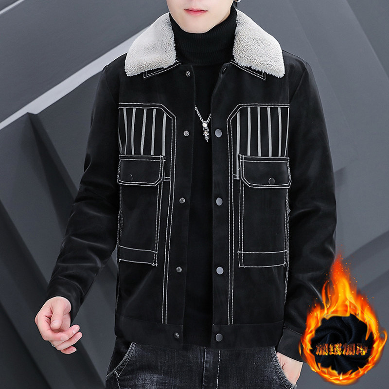 秋冬潮流男士翻领加绒加厚休闲夹克外套XZ313B-1-JK215-P130图片