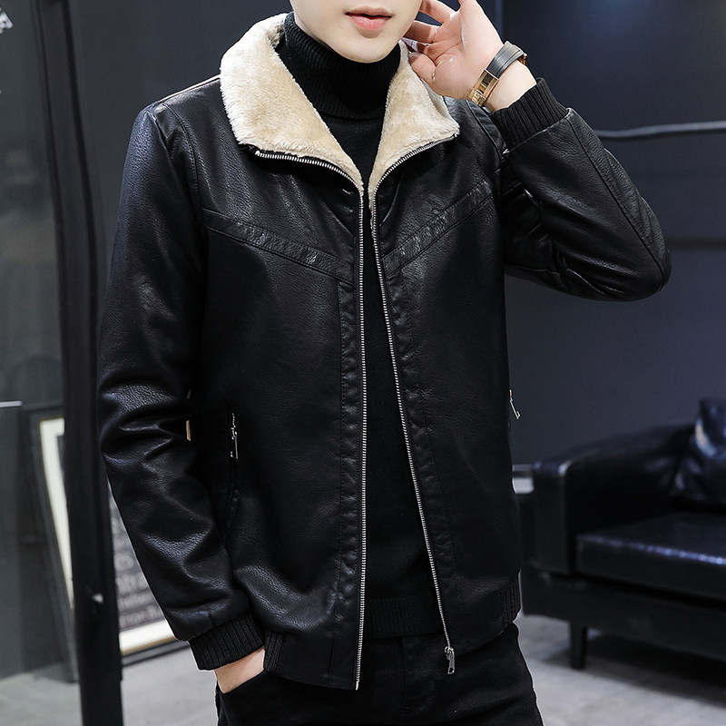 秋冬新款加绒保暖皮衣型男帅气个性皮夹克外套XZ313B-1-A01-P120,男装皮衣,星座310B-3