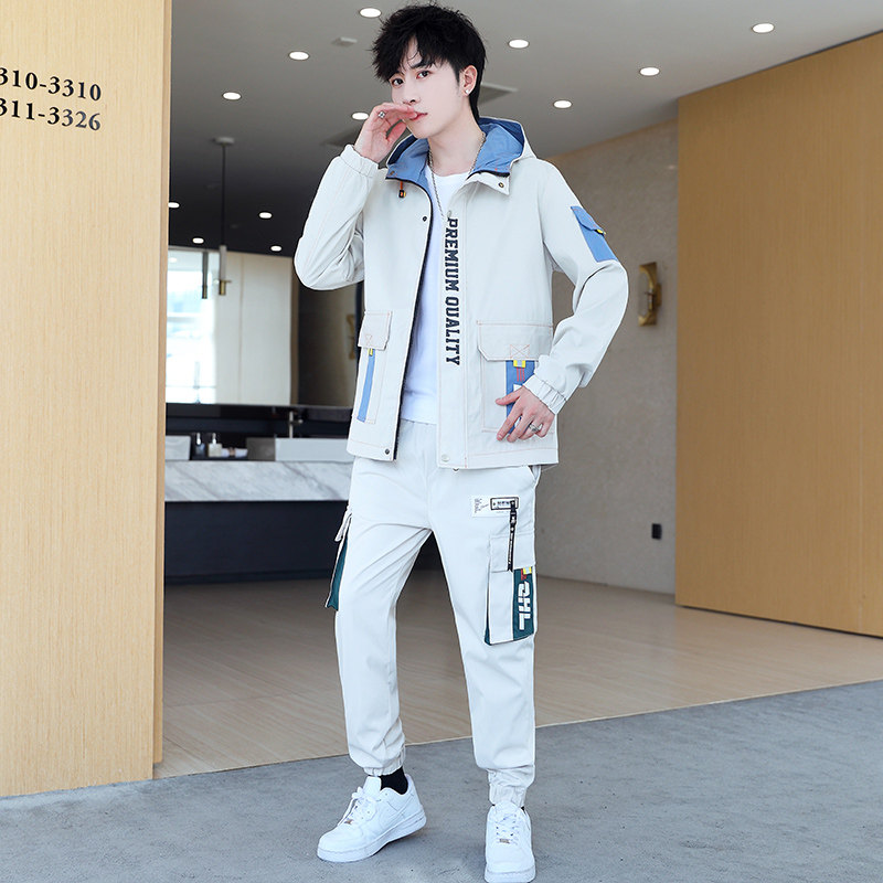 春季男士连帽派克服夹克外套休闲束脚裤套装XZ313B-1TZ202,男装休闲套装,星座310B-3