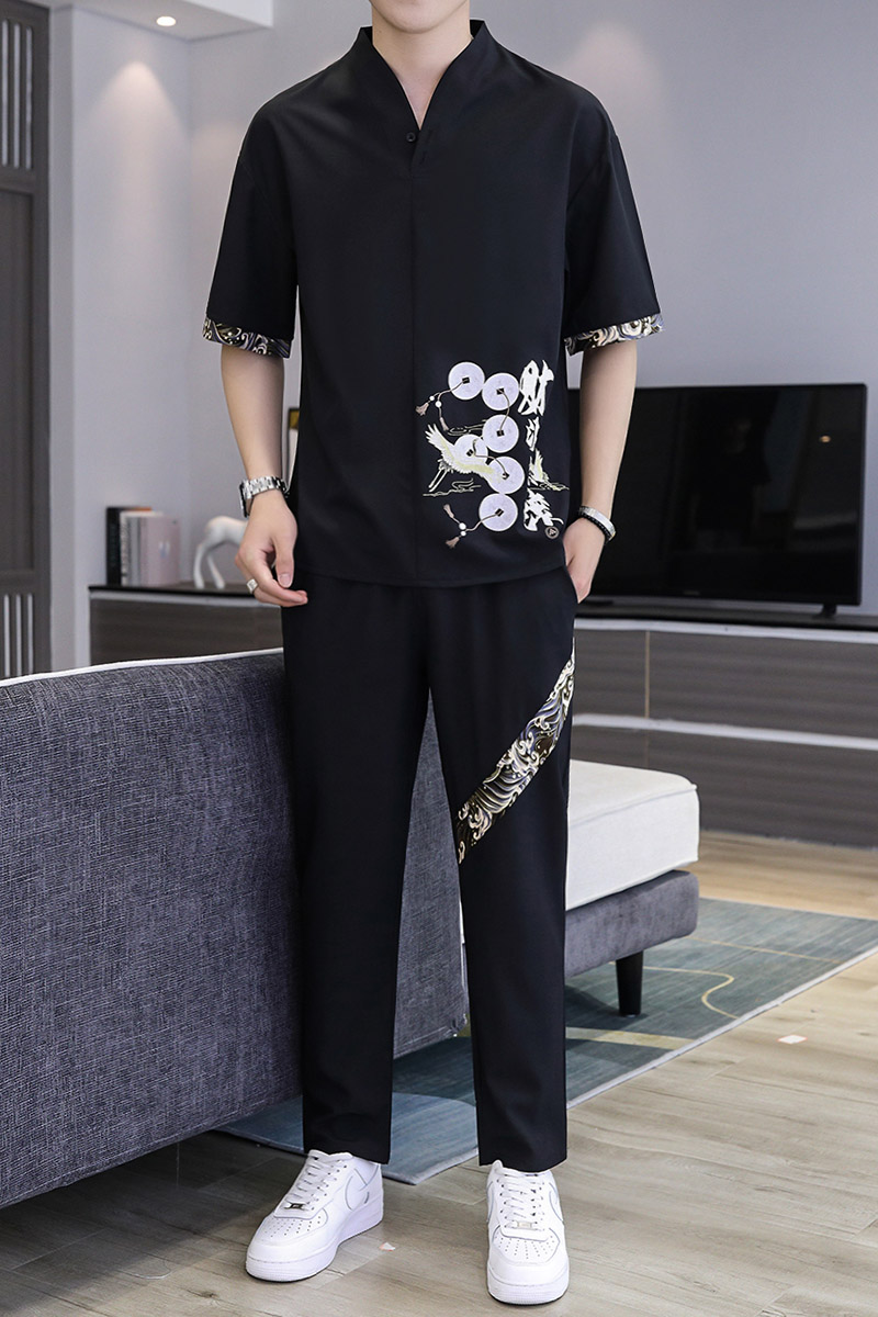 2021主推大货风短袖男士大码汉服休闲套装XZ313B-1-TZ888-P50,男装休闲套装,星座310B-3