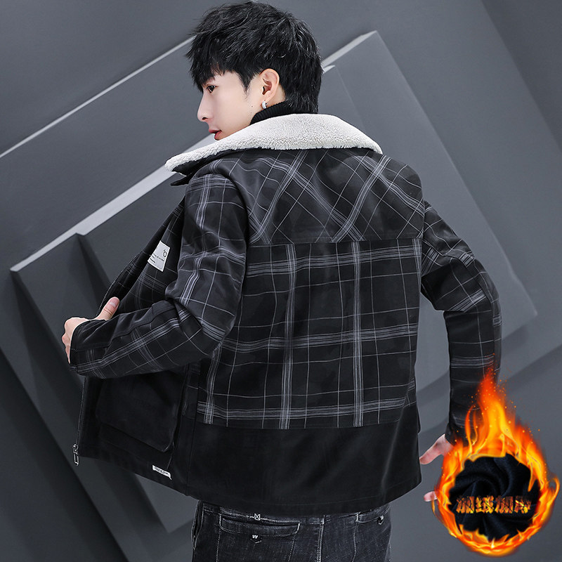 秋冬潮流男士开衫翻领加绒加厚休闲夹克外套XZ313B-1-JK211-P130,男装夹克,星座310B-3