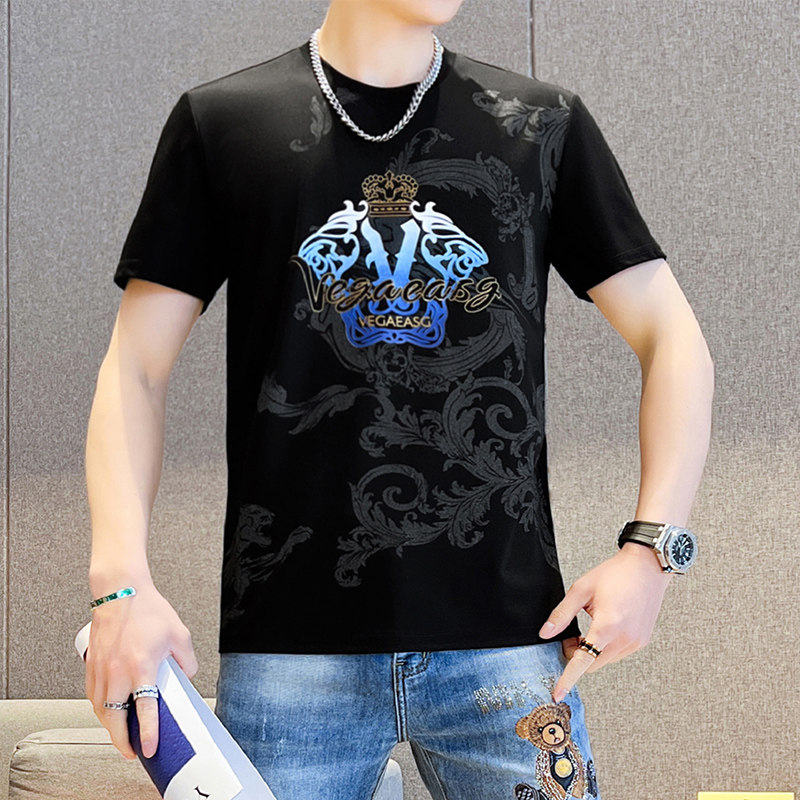 抖音品质欧版夏季男士高品质烫钻圆领短袖T恤XZ313B-1-DX2208-P40,男装T恤,星座310B-3