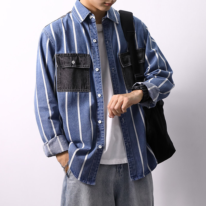 主推春季新款加厚高品质男士日系宽松牛仔衬衣XZ313B-1-CY955-P62,男装衬衫,星座310B-3