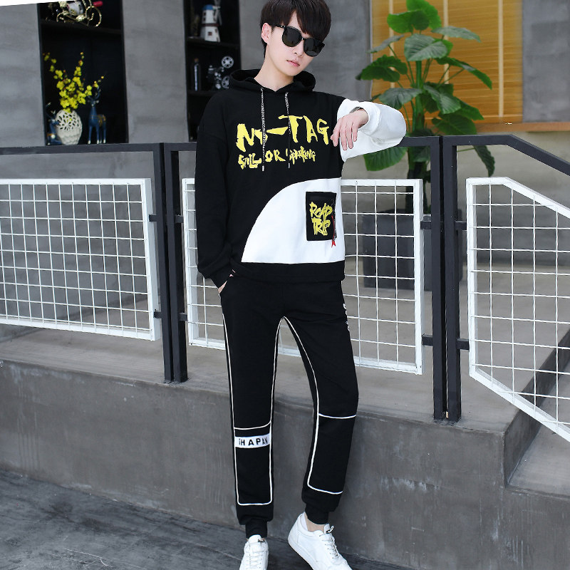 2021秋冬季加绒加厚连帽卫衣青少年休闲套装XZ313B-1--T162-P100，男装套装，星座310B-3