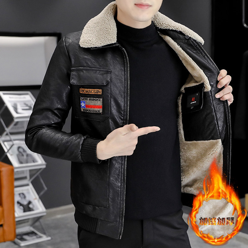 秋冬季加绒皮衣青年个性徽章机车服帅气皮夹克外套男PY1806-P130,男装皮衣,星座310B-3
