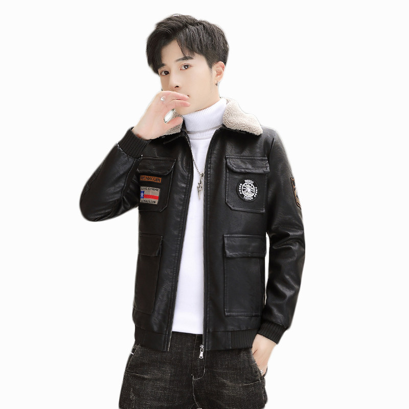 冬季加绒皮衣青年个性徽章机车服帅气皮夹克外套男PY1806-P130,男装皮衣,星座310B-3