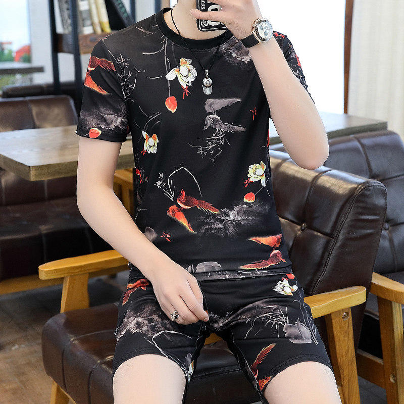 跑量款男士套装圆领短袖五分裤时尚休闲套装XZ313B-1-TZ89-P30,男装休闲套装,星座310B-3
