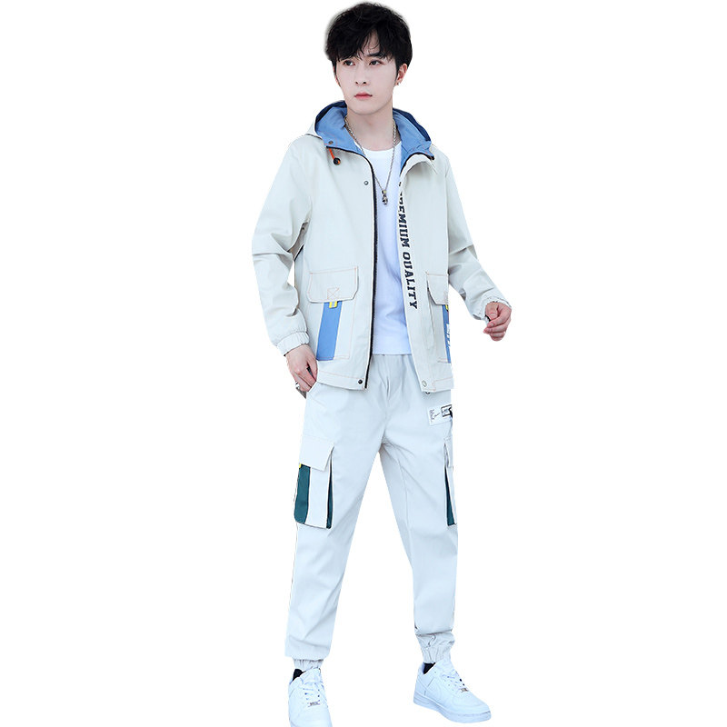 春季青年拉链连帽夹克外套休闲运动套装束脚裤XZ313B-1TZ202,男装休闲套装,星座310B-3