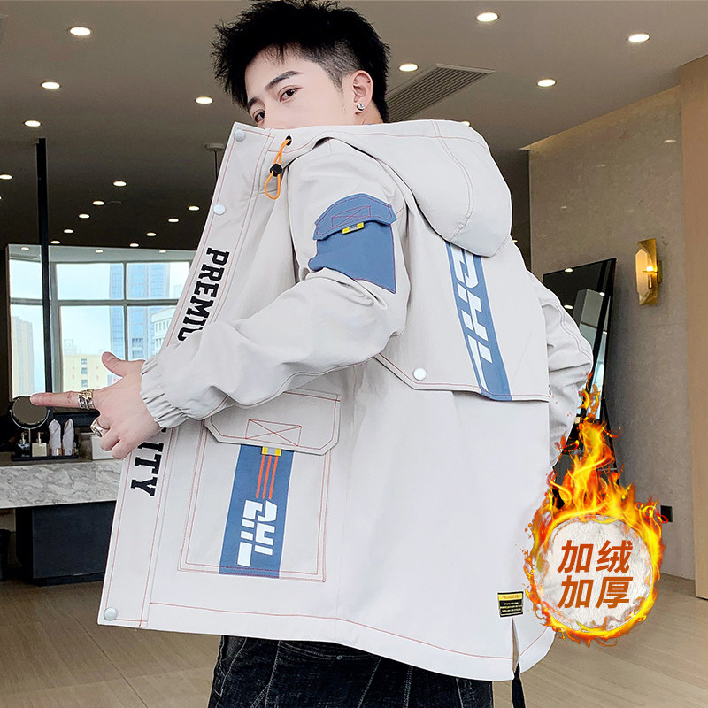 秋冬季派克服男士加绒加厚时尚连帽夹克外套XZ313B-1-R1202-P70图片