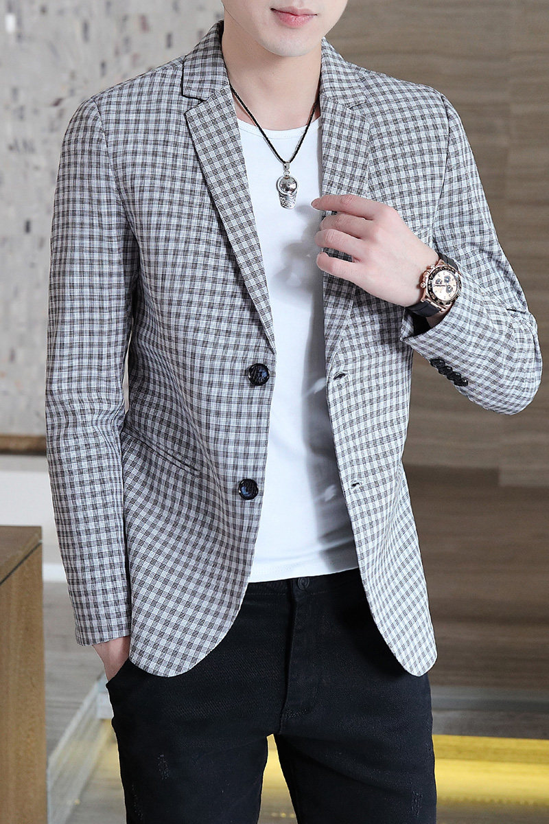 秋季新款男士时尚修身格子小西服外套XZ313B-1-XF2036-P85,男装西服,星座310B-3