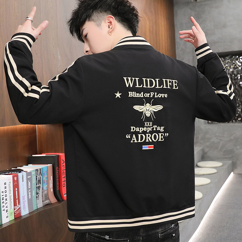 春季新款蜜蜂刺绣高品质男士棒球领休闲夹克XZ313B-1-J,男装夹克,星座310B-3