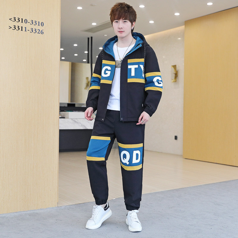 2022春季新款男士连帽夹克外套潮流休闲套装XZ313B-1TZ2203-P95图片