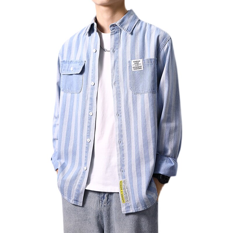 春季新款主推加厚日系男士宽松牛仔衬衣XZ313B-1-CY952-P62,男装衬衫,星座310B-3