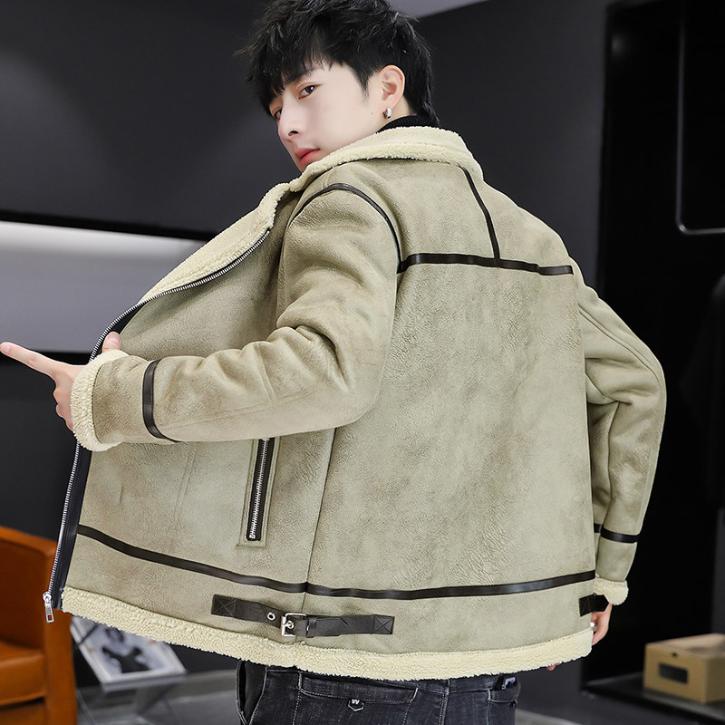 主推新款羊羔毛皮衣型男帅气机车服外套XZ313B-1-PY26-P130图片