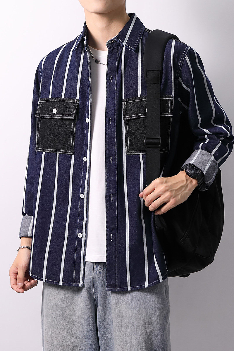 主推春季新款加厚高品质男士日系宽松牛仔衬衣XZ313B-1-CY955-P62,男装衬衫,星座310B-3
