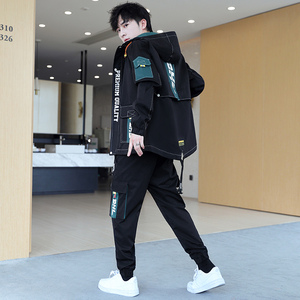 春季男士连帽派克服夹克外套休闲束脚裤套装XZ313B-1TZ202图片