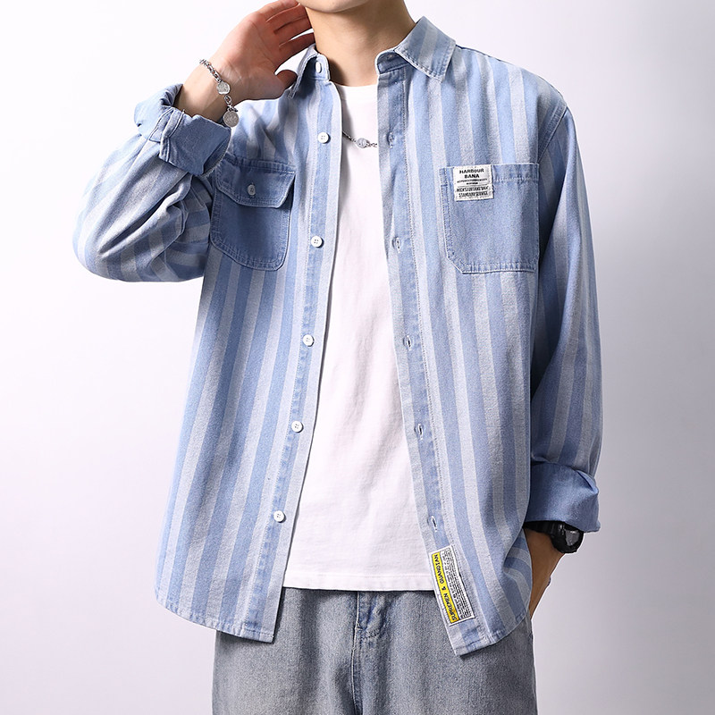 春季新款主推加厚日系男士宽松牛仔衬衣XZ313B-1-CY952-P62,男装衬衫,星座310B-3