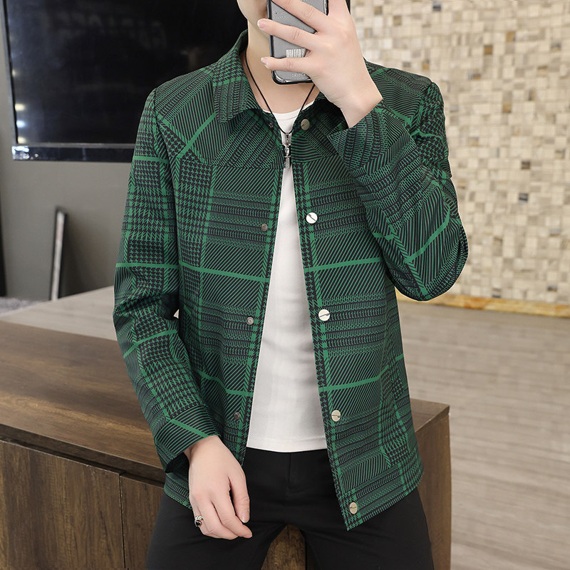 春季男士休闲商务夹克潮流千鸟格翻领上衣外套XZ313B-1-J图片