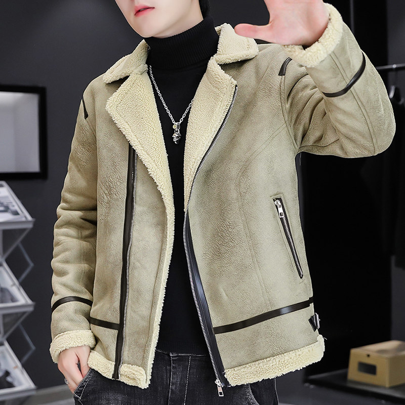 PY26-P130冬季主推翻领羊羔绒个性皮衣型男机车服外套夹克图片