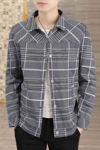 春季男士休闲商务夹克潮流千鸟格翻领上衣外套XZ313B-1-J图片