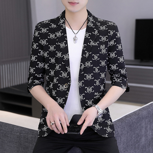 春夏新款西装男时尚帅气百搭中袖小西服外套XZ313B-1-XF811-P70图片