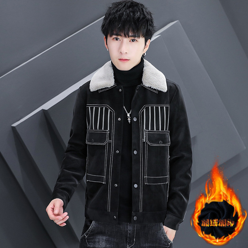 秋冬潮流男士翻领加绒加厚休闲夹克外套XZ313B-1-JK215-P130,男装夹克,星座310B-3