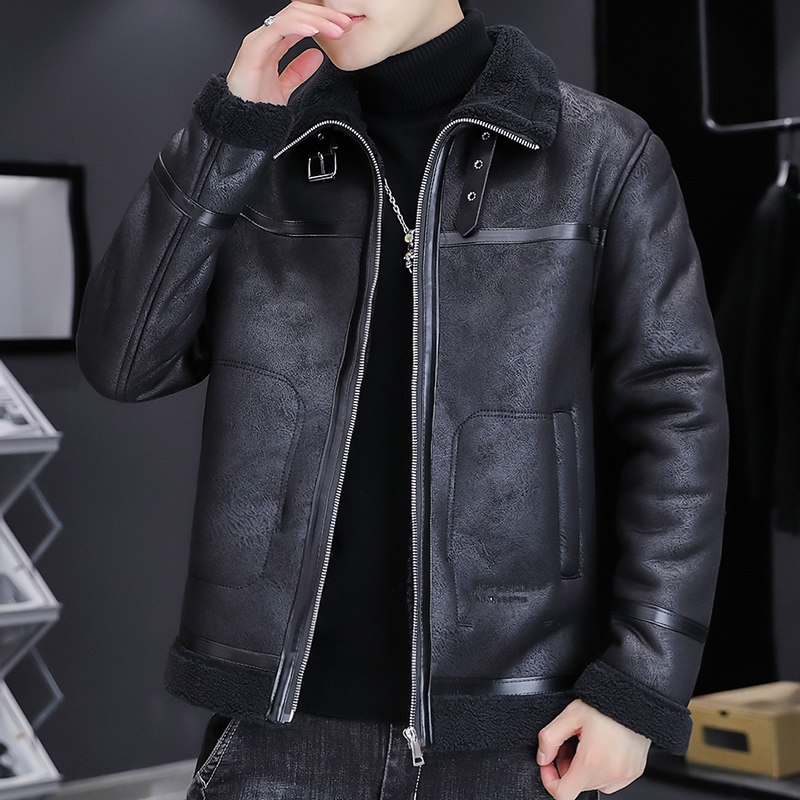 主推新款加绒加厚皮衣型男帅气机车服外套XZ313B-1-PY2933-P130图片