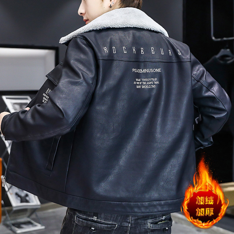 主推秋冬羊羔毛翻领加厚皮衣型男帅气机车服XZ313B-1-PY1826-P120,男装皮衣,星座310B-3