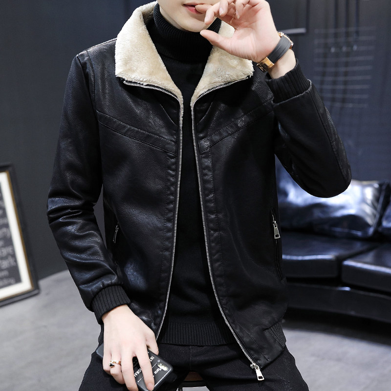 秋冬新款加绒保暖皮衣型男帅气个性皮夹克外套XZ313B-1-A01-P120,男装皮衣,星座310B-3