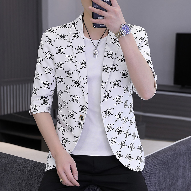 春夏新款西装男时尚帅气百搭中袖小西服外套XZ313B-1-XF811-P70图片