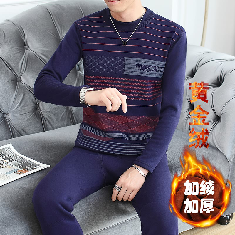 秋冬男士纯棉休闲加绒加厚长袖保暖套装XZ313B-1-TZ88-P65,男装休闲套装,星座310B-3