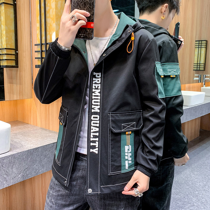 夹克男春季新款潮流ins男士连帽工装外套XZ313B-1-J图片