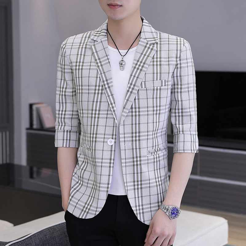 春夏新款西装男时尚帅气百搭中袖小西服外套XZ313B-1-XF815-P70图片