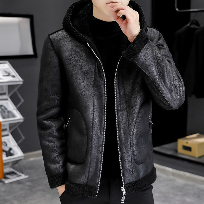 秋冬青年男士双面穿颗粒绒连帽夹克毛呢外套XZ313B-1-M921-P120,男装毛呢大衣,星座310B-3