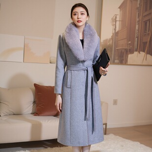 秋冬新款狐狸毛领羊绒大衣女中长款加厚高端妈妈修身长款毛呢外套