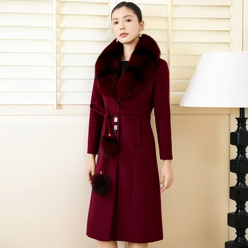 秋冬狐狸毛领羊绒大衣女外套修身中长款加厚妈妈呢子大衣毛呢外套