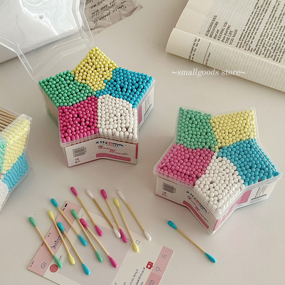 500只一大盒棉签五角星彩色多功能棉签化妆棉签化妆双头清洁棉棒