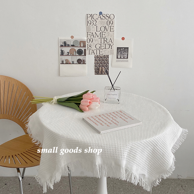 ins风白色简约流苏桌布