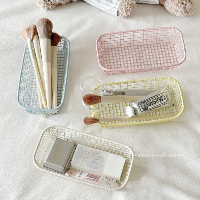 奶油色ins铁艺收纳筐杂物文具整理筐桌面杂物收纳筐笔筐桌面小框