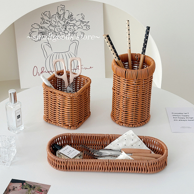 insins简约仿藤多功能收纳筒