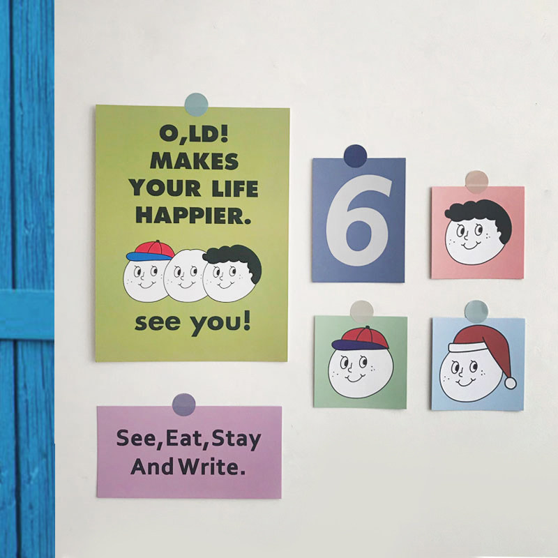 ins风装饰画软装卡片 可爱卡通搞怪男孩笑脸卡一套宿舍卧室改造
