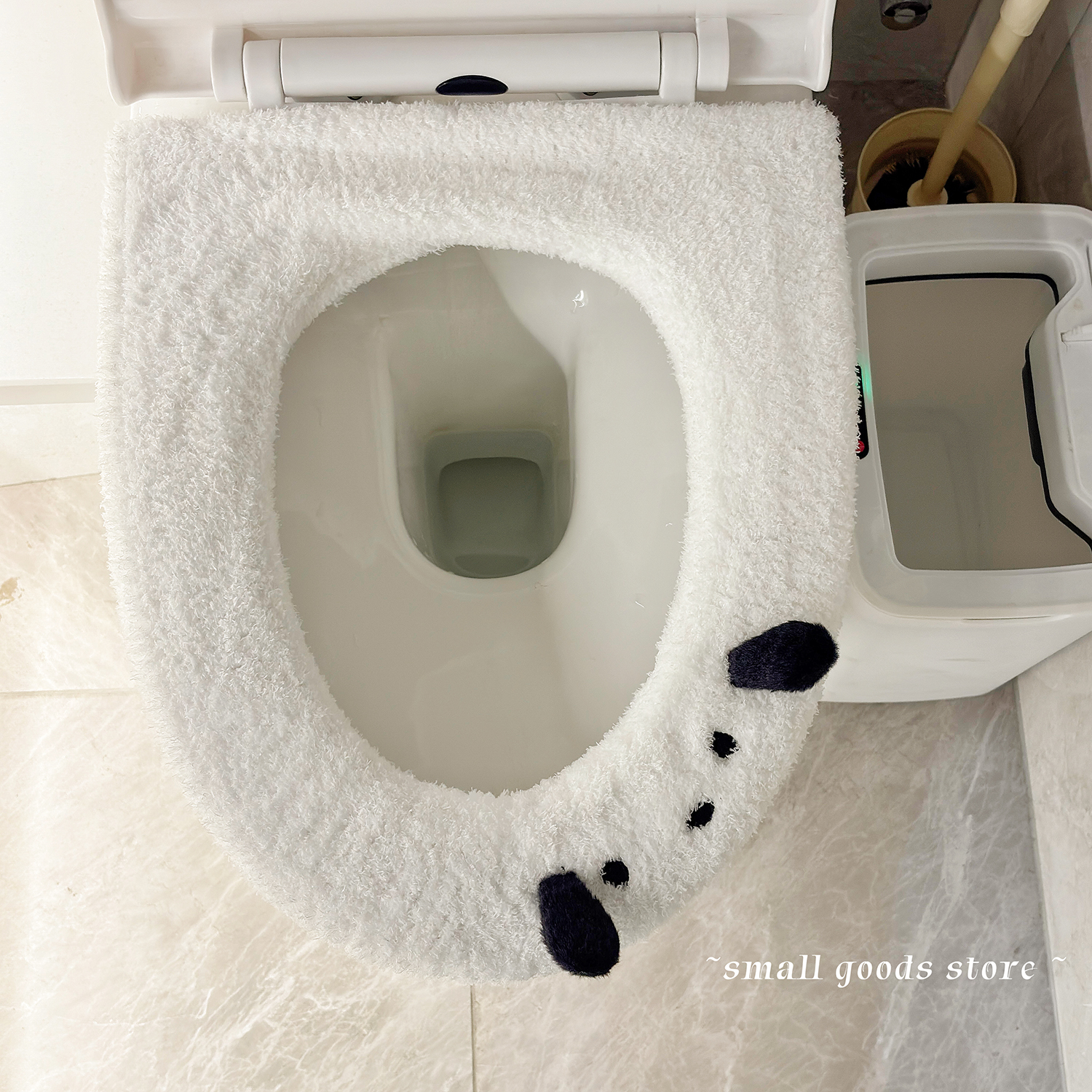 ins软乎乎秋冬马桶垫 卡通小狗可爱提手马桶保暖套毛绒马桶坐垫套