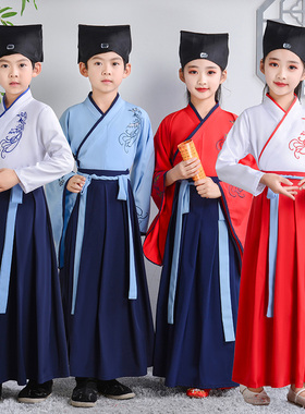 儿童古装汉服男童演出服男女国学服小学生朗诵三字经书童表演服装