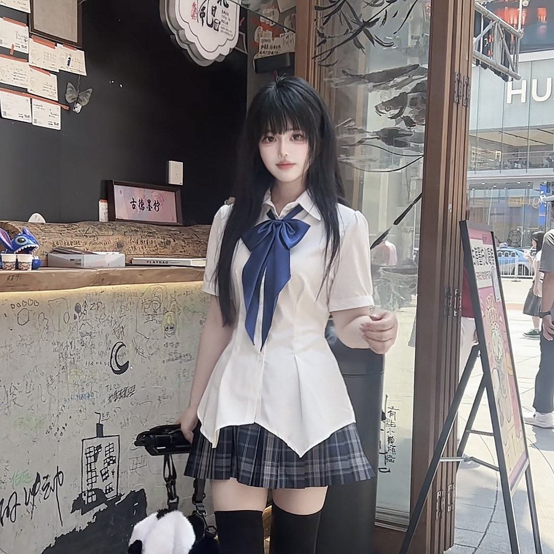 珠珠原创芙芙衬衫夏季学院风jk制服收腰白色短袖上衣百搭通勤白领图片
