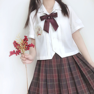 现货 珠珠家 云浮衬衫  jk制服原创刺绣开襟短袖衬衫白衬衣女夏款