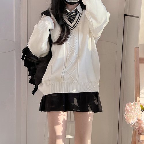 长袖套头毛衣学院风jk针织衫男女