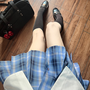珠珠家鸢尾星云原创蓝格jk格裙正统学生短裙日系学生百褶裙高腰裙