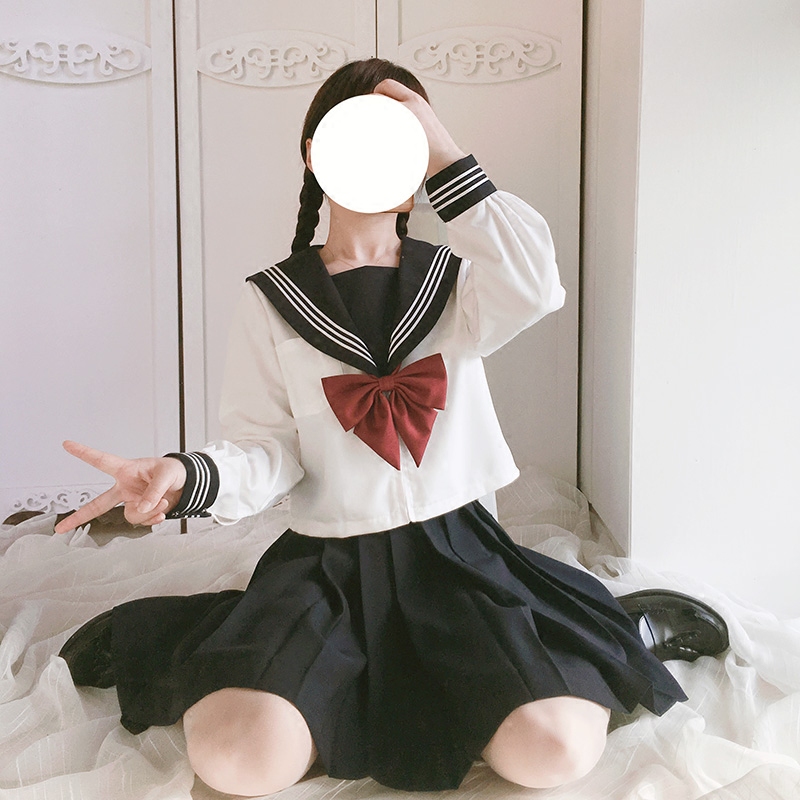 春秋日系正版jk制服校供感基础款白三本水手服套装学院风文艺少女 女装/女士精品 学生校服 原图主图