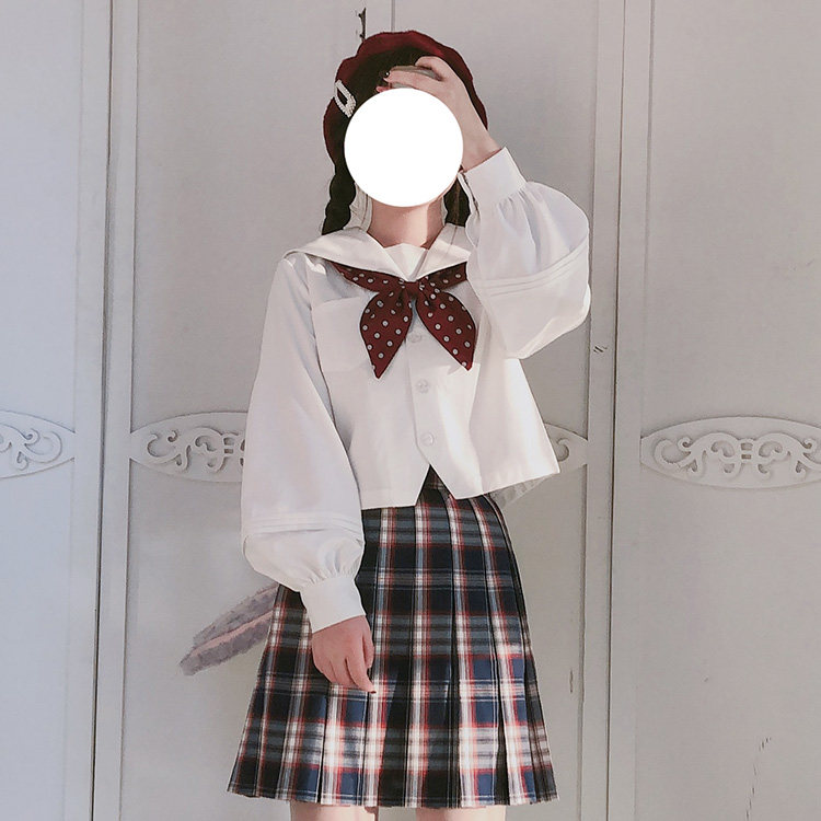 jk原创百搭纯白水手服长袖上衣图片